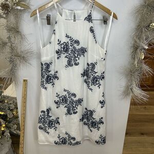 BCX Paisley Embroidered Mini Dress Size Medium White And Blue Color